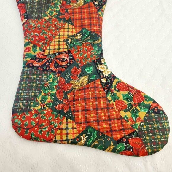 Vtg Quilted Multi-Print Christmas Stocking - Picture 3 of 8